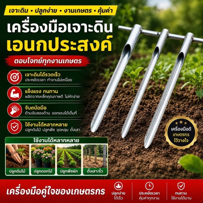 เหล็กเจาะดินอเนกประสงค์ ปลูกต้นไม้ ขุดหลุม ทำรั้ว ตั้งเสา รุ่น Heavy Duty - Kevro
