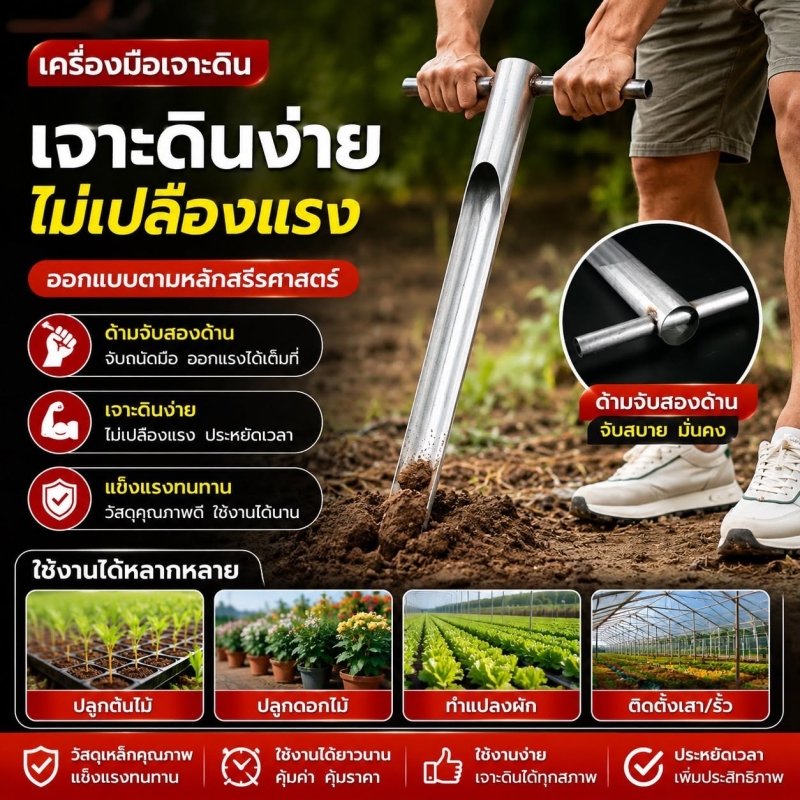 เหล็กเจาะดินอเนกประสงค์ ปลูกต้นไม้ ขุดหลุม ทำรั้ว ตั้งเสา รุ่น Heavy Duty - Kevro