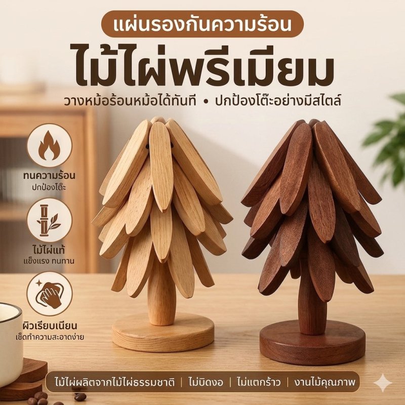 TreeFold™ ที่รองหม้อไม้พับได้ ถอดแยกได้ 4 ชิ้น พรีเมียม - Kevro