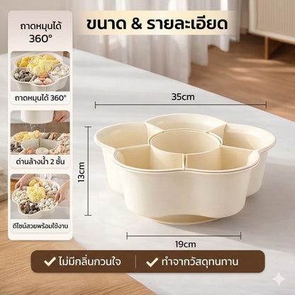 ถาดใส่อาหารหมุนได้ 360° 6 ช่อง ถาดหม้อไฟ ถาดแบ่งอาหาร ถาดชาบู ถาดใส่ของกิน หมุนได้ ล้างได้ - Kevro