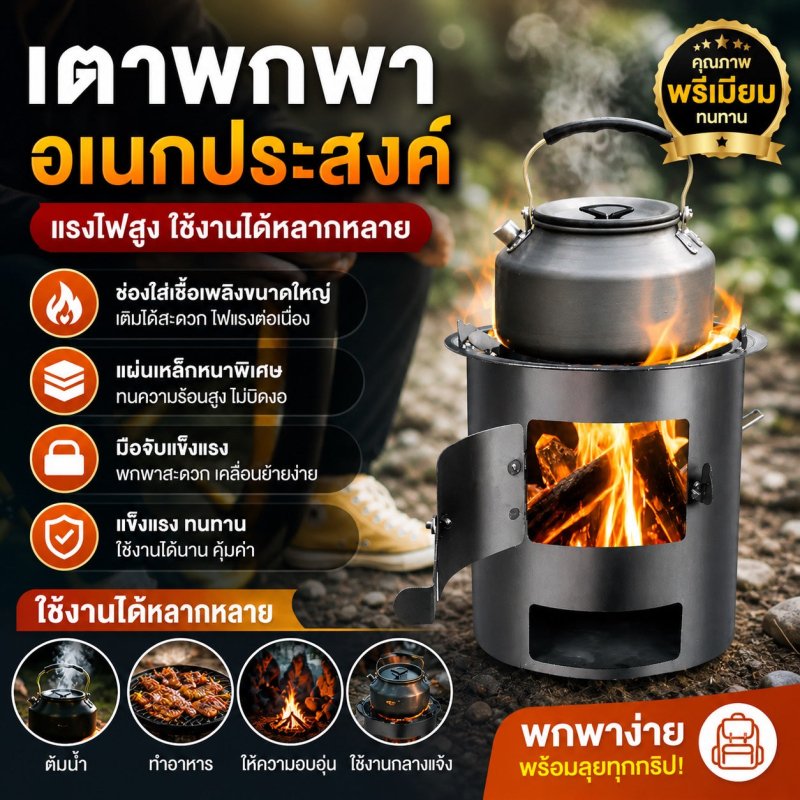 เตาแคมป์ปิ้ง อเนกประสงค์ เหล็กหนา ทนไฟ ใช้ได้ทุกเมนู - Kevro
