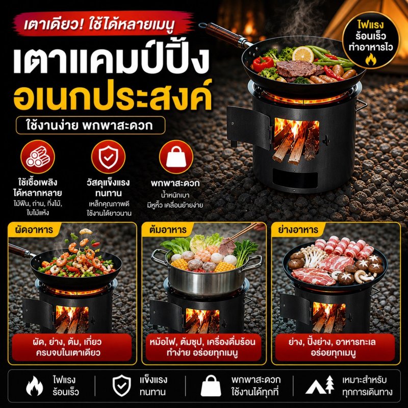 เตาแคมป์ปิ้ง อเนกประสงค์ เหล็กหนา ทนไฟ ใช้ได้ทุกเมนู - Kevro